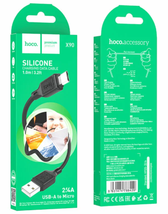  Usb Кабель-зарядка Micro Hoco X90 3A 1м силиконовый черный