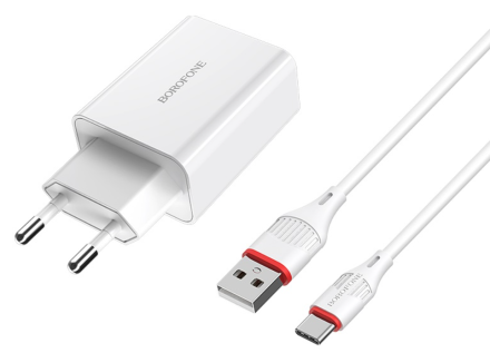  Сетевое зар. устр. Borofone BA21A с шнуром Type-C 1USB 2.1A белое