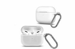 Силиконовый чехол для AirPods Pro 2 c карабином белый