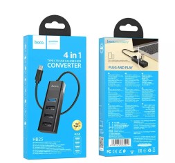 USB-C хаб Hoco HB25 4 порта 3 USB2.0/1 USB3.0 черный