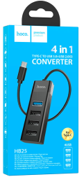 USB-C хаб Hoco HB25 4 порта 3 USB2.0/1 USB3.0 черный