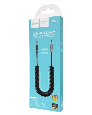  Аудиокабель AUX 3.5мм Hoco UPA31 3м пружина силиконовый черный