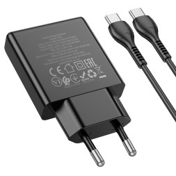 Сетевое зар. устр. Hoco N38 с шнуром Type-C на Type-C 1USB/1С PD3.0/QC3.0 3A 20W черное