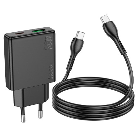  Сетевое зар. устр. Hoco N38 с шнуром Type-C на Type-C 1USB/1С PD3.0/QC3.0 3A 20W черное
