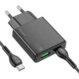 Сетевое зар. устр. Hoco N38 с шнуром Type-C на Type-C 1USB/1С PD3.0/QC3.0 3A 20W черное