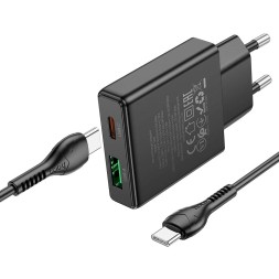 Сетевое зар. устр. Hoco N38 с шнуром Type-C на Type-C 1USB/1С PD3.0/QC3.0 3A 20W черное