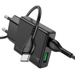 Сетевое зар. устр. Hoco N38 с шнуром Type-C на Type-C 1USB/1С PD3.0/QC3.0 3A 20W черное
