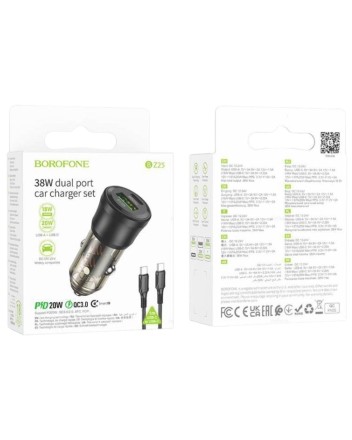  Автомобильное заряд. устр. Borofone BZ25 1USB/1C с кабелем TC-TC 20W черное