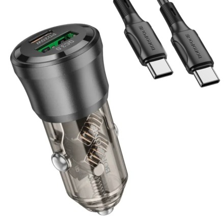  Автомобильное заряд. устр. Borofone BZ25 1USB/1C с кабелем TC-TC 20W черное