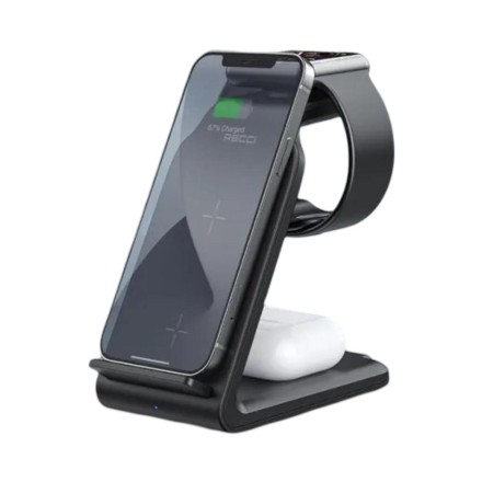  Беспроводное зарядное устройство Recci RCW-16 4в1 для Phone/Watch/Pods 5W/7.5W/10W/15W черное