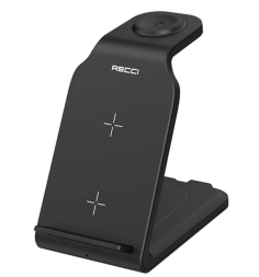 Беспроводное зарядное устройство Recci RCW-16 4в1 для Phone/Watch/Pods 5W/7.5W/10W/15W черное