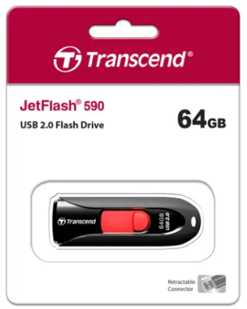  USB флеш накопитель Transcend 64GB JetFlash 590 чёрно-красный