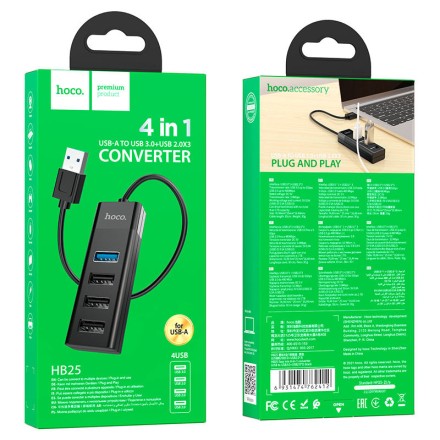  USB-хаб Hoco HB25 4 порта 3 USB2.0/1 USB3.0 черный