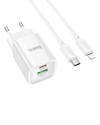 Сетевое зар. устр. Hoco C149A с шнуром Type-C на iP 1USB/1C QC3.0 30W белое