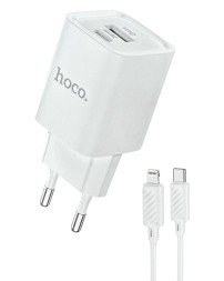 Сетевое зар. устр. Hoco C149A с шнуром Type-C на iP 1USB/1C QC3.0 30W белое