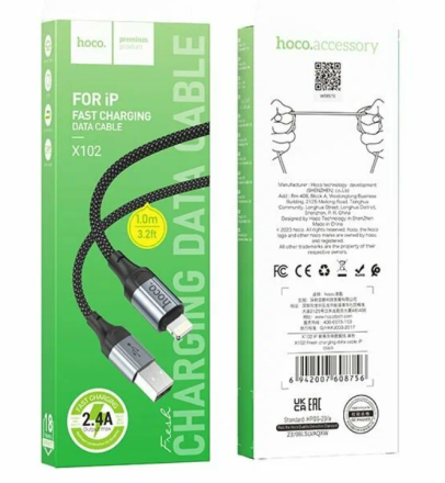  Usb Кабель-зарядка Lightning Hoco X102 1м 2.4A черный