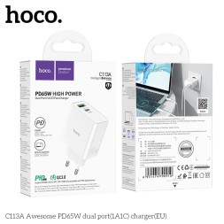 Сетевое зар. устр. Hoco C113A 1USB/1C 65W белое