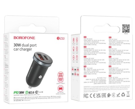  Автомобильное заряд. устр. Borofone BZ22 1USB/1C 30W черное
