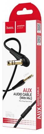 Аудиокабель AUX 3.5мм Hoco UPA15 1м с микрофоном угловой силиконовый черный