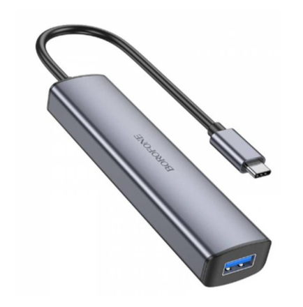  Кабель-переходник Borofone DH12 Type-C на USB3.0x4 0.2М серый