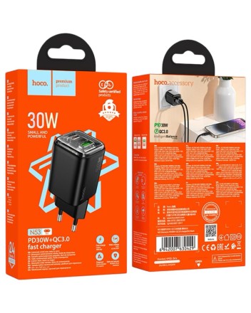  Сетевое зар. устр. Hoco N53 1USB/1С 30W черное