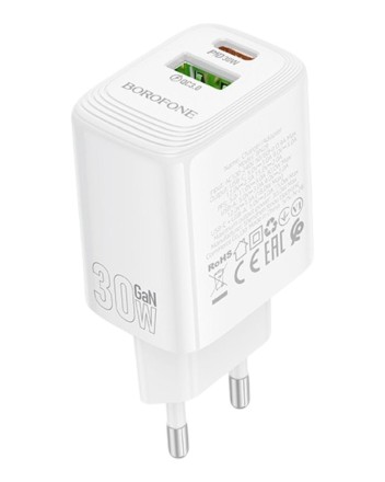  Сетевое зар. устр. Borofone BN29 1USB/1C 22.5W/30W белое