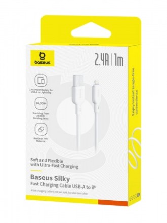  Usb Кабель-зарядка Lightning Baseus Silky Series 2.4A 1м (P10377702213-00) белый