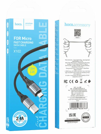  Usb Кабель-зарядка Micro Hoco X102 1м 2.4A черный