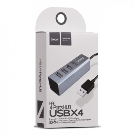 USB2.0 хаб Hoco HB1 4 порта серый