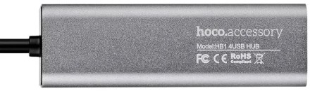  USB2.0 хаб Hoco HB1 4 порта серый
