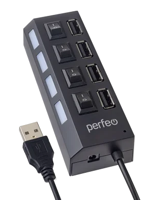  Perfeo USB-HUB 4 Port, (PF-H030 Black) чёрный