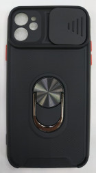 Накладка для i-Phone 11 силикон с кольцом и шторкой для камеры