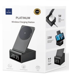 Беспроводное зарядное устройство + часы Wiwu Wi-W011 15W черное