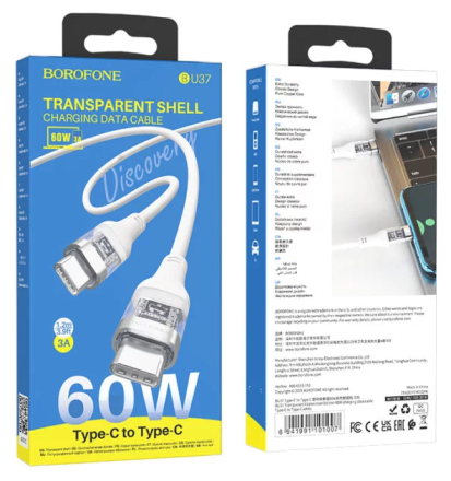  Usb Кабель-зарядка Type-C на Type-C Borofone BU37 3A 60W 1.2м белый