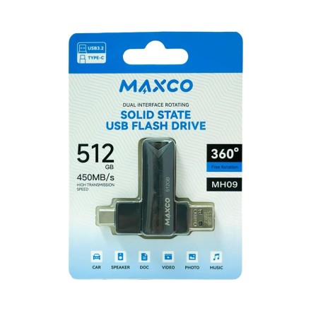  USB3.2/USB-C флеш накопитель Maxco MH09 512GB 450Mb/s черный