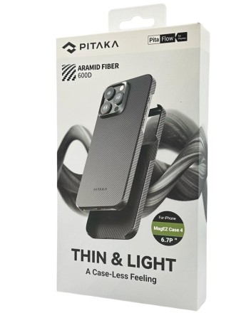  Накладка для i-Phone 15 Pro Max 6.7&quot; Pitaka Magez Case 4 Aramid Fiber 600D черно-серый