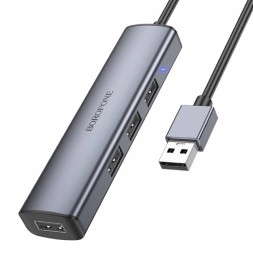 Кабель-переходник Borofone DH12 USB на USB3.0x4 1.2М серый