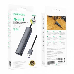 Кабель-переходник Borofone DH12 USB на USB3.0x4 1.2М серый