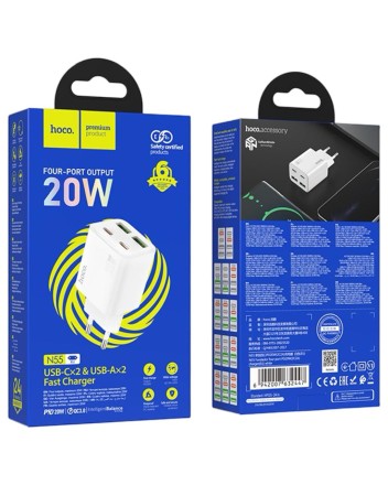  Сетевое зар. устр. Hoco N55 2USB/2С 20W белое