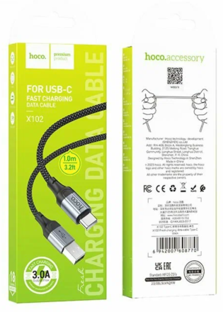  Usb Кабель-зарядка Type-C Hoco X102 1м 3A черный