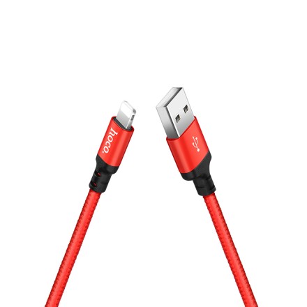  Usb Кабель-зарядка Lightning Hoco X14 Times speed 2A 2м в тканевой оплетке красный