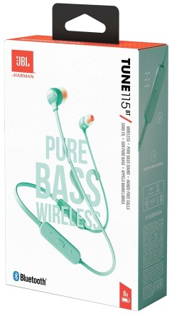  Беспроводные наушники для спорта JBL T115BT BT4.2/160mAh/8ч бирюзовые