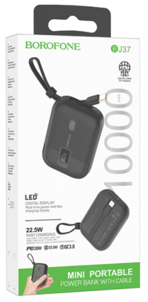  Powerbank Borofone BJ37 10000mAh 1C PD/20W кабель Type-C- lighting с индикатором черный