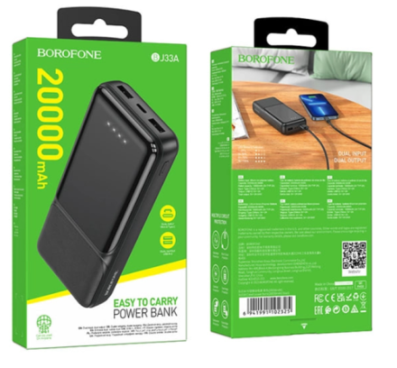  Powerbank Borofone BJ33A 20000mAh 2USB 2A с индикатором черный