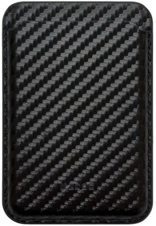  Кожаный чехол-бумажник для карт и визиток MagSafe Leather Wallet для Apple i-Phone черный карбон