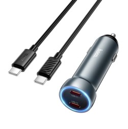 Автомобильное заряд. устр. Hoco Z54B с шнуром Type-C на Type-C 2C 60W серый