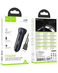 Автомобильное заряд. устр. Hoco Z54B с шнуром Type-C на Type-C 2C 60W серый