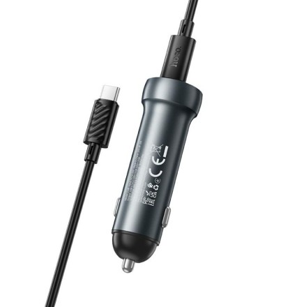  Автомобильное заряд. устр. Hoco Z54B с шнуром Type-C на Type-C 2C 60W серый