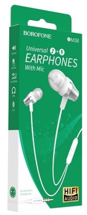  Наушники с микрофоном Borofone BM38 Bright sound 1.2м белые