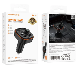 Автомобильное заряд. устр. Borofone BC59 + FM-трансмиттер BT5.4 2USB/1C 15W черное